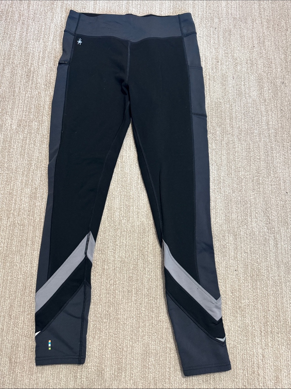 Smartwool Womens L Merino Sport Fleece Colorblock Tights Black Gray Reflective